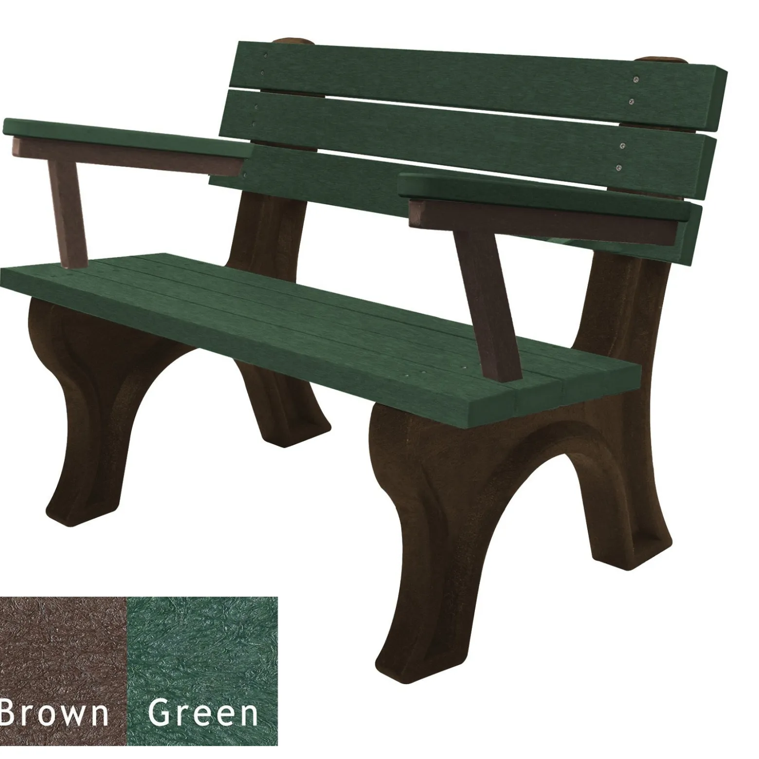 Recycled Plastic Outdoor Flat Bench with Arms - 4 Ft