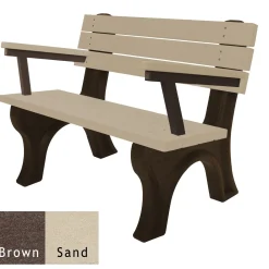 Recycled Plastic Outdoor Flat Bench with Arms - 4 Ft