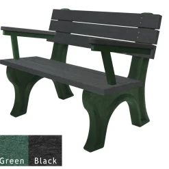 Recycled Plastic Outdoor Flat Bench with Arms - 4 Ft