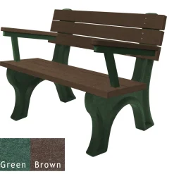 Recycled Plastic Outdoor Flat Bench with Arms - 4 Ft