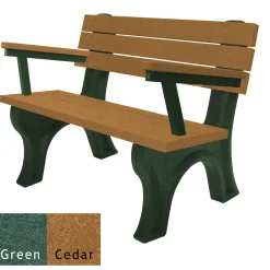 Recycled Plastic Outdoor Flat Bench with Arms - 4 Ft