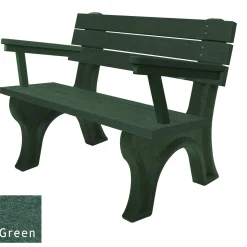 Recycled Plastic Outdoor Flat Bench with Arms - 4 Ft