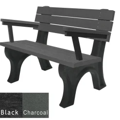 Recycled Plastic Outdoor Flat Bench with Arms - 4 Ft