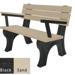 Recycled Plastic Outdoor Flat Bench with Arms - 4 Ft