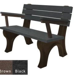 Recycled Plastic Outdoor Flat Bench with Arms - 4 Ft