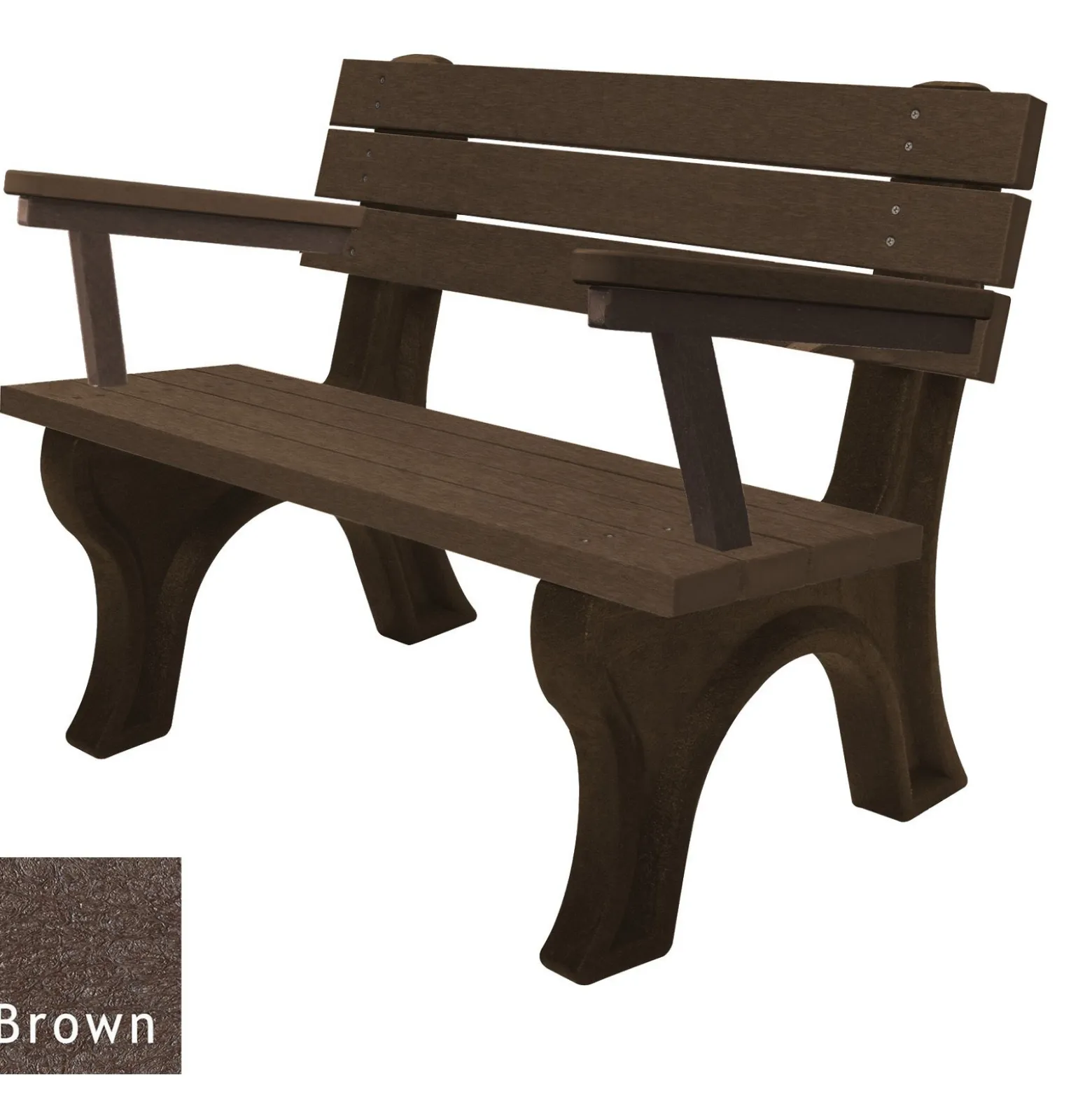 Recycled Plastic Outdoor Flat Bench with Arms - 4 Ft