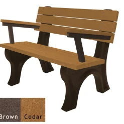 Recycled Plastic Outdoor Flat Bench with Arms - 4 Ft