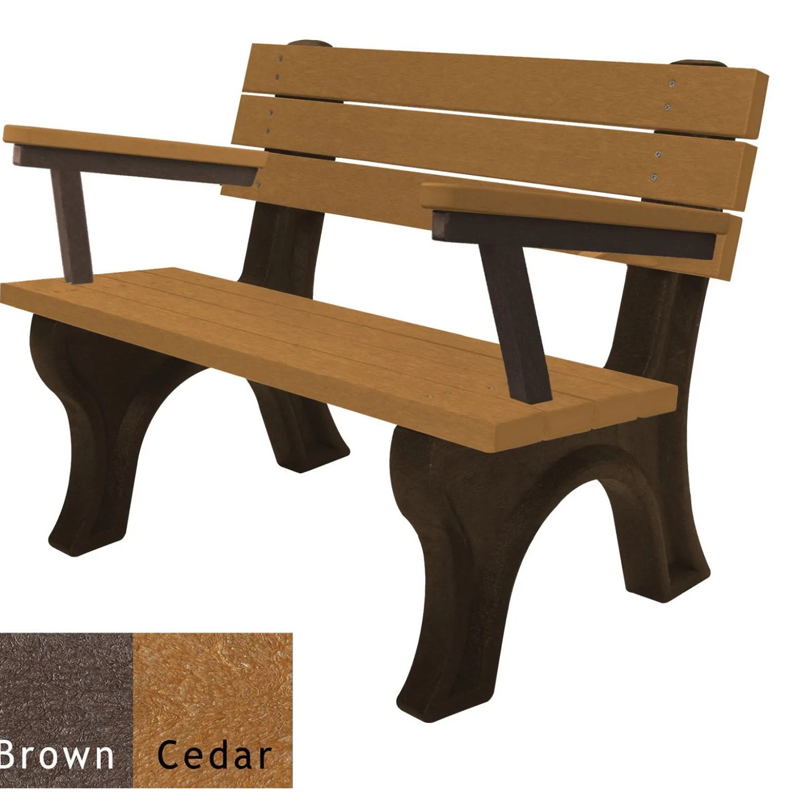 Recycled Plastic Outdoor Flat Bench with Arms - 4 Ft