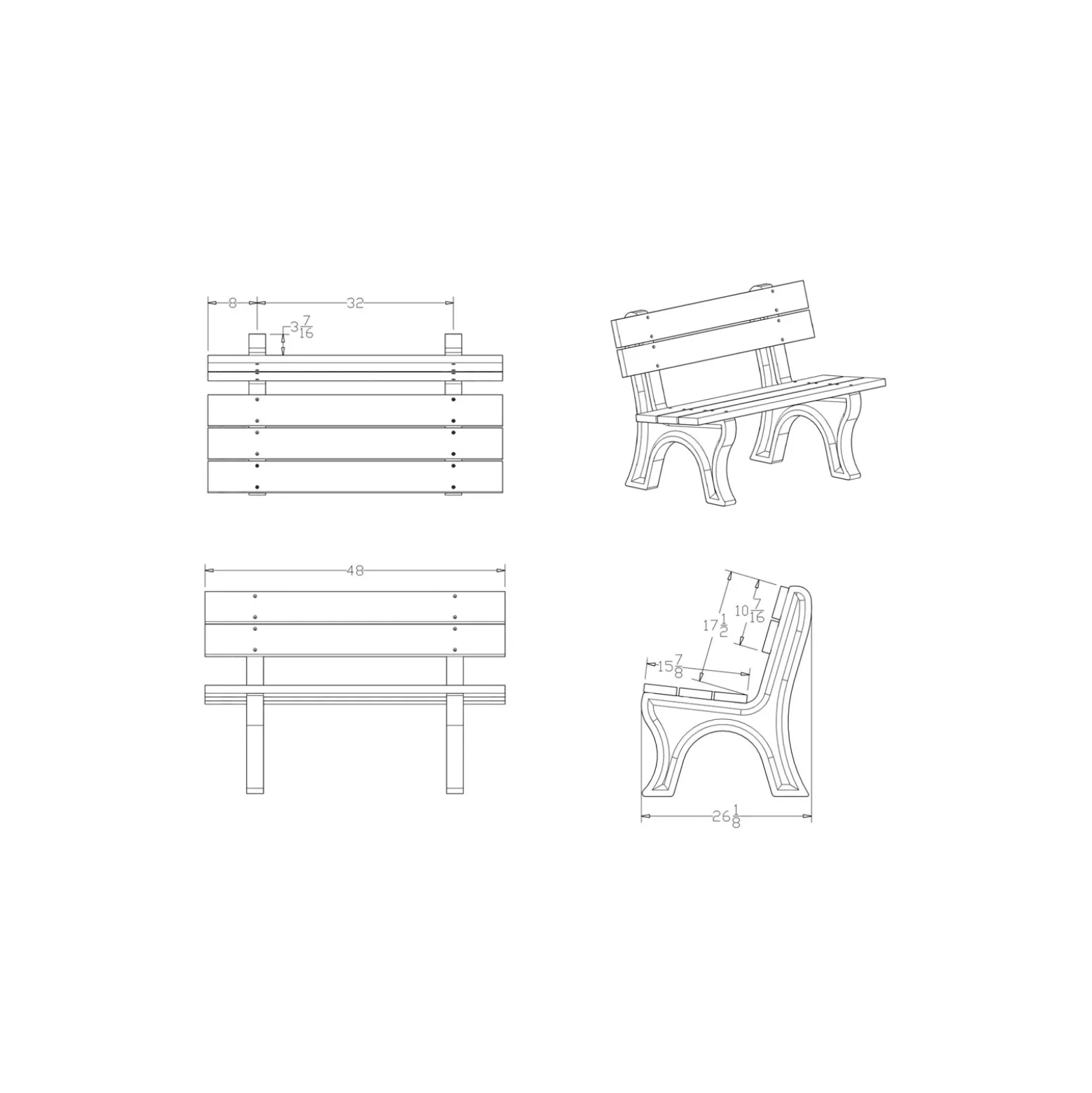 Recycled Plastic Outdoor Bench with Economizer Traditional Back 4'