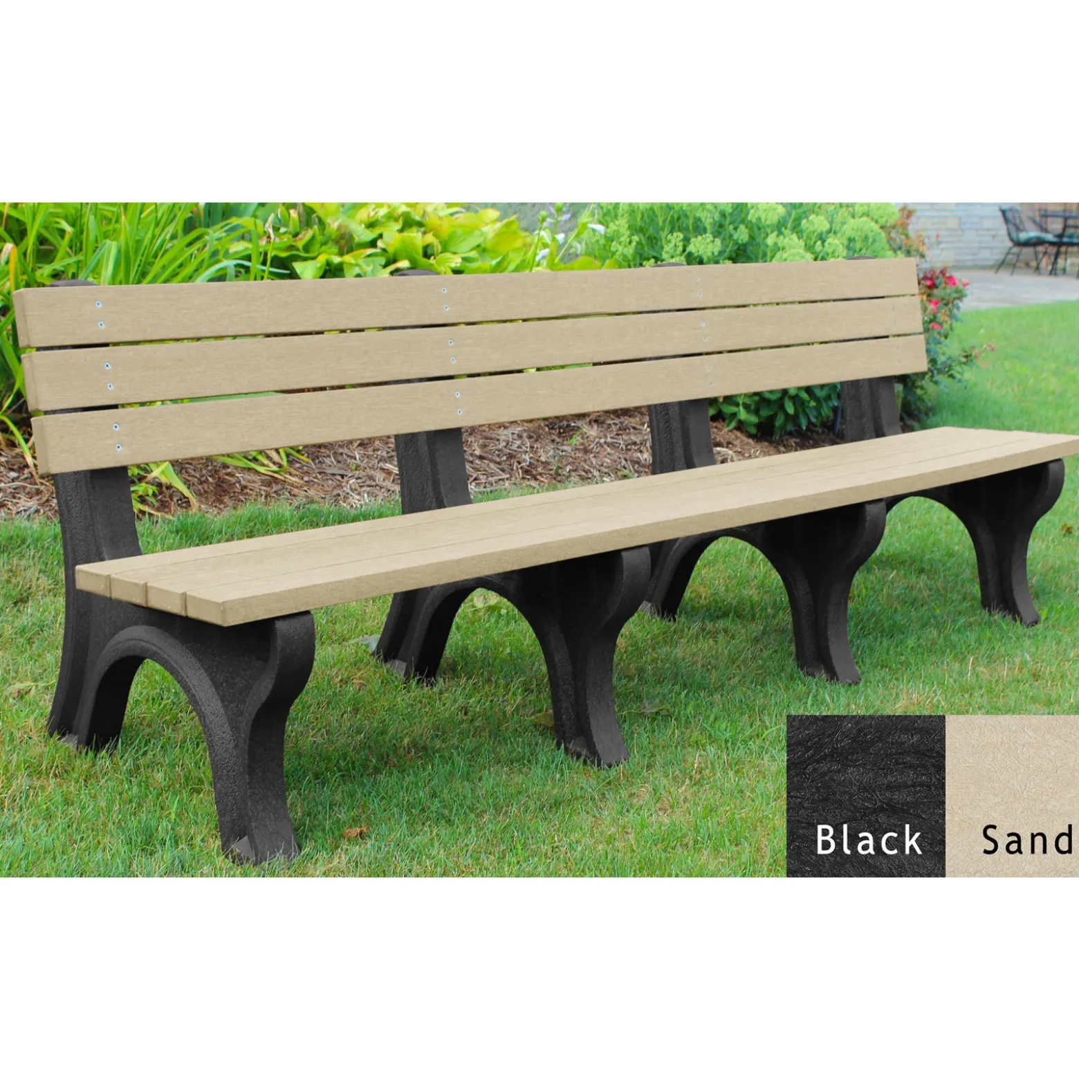 Recycled Plastic Outdoor Economy Bench with Back 8'