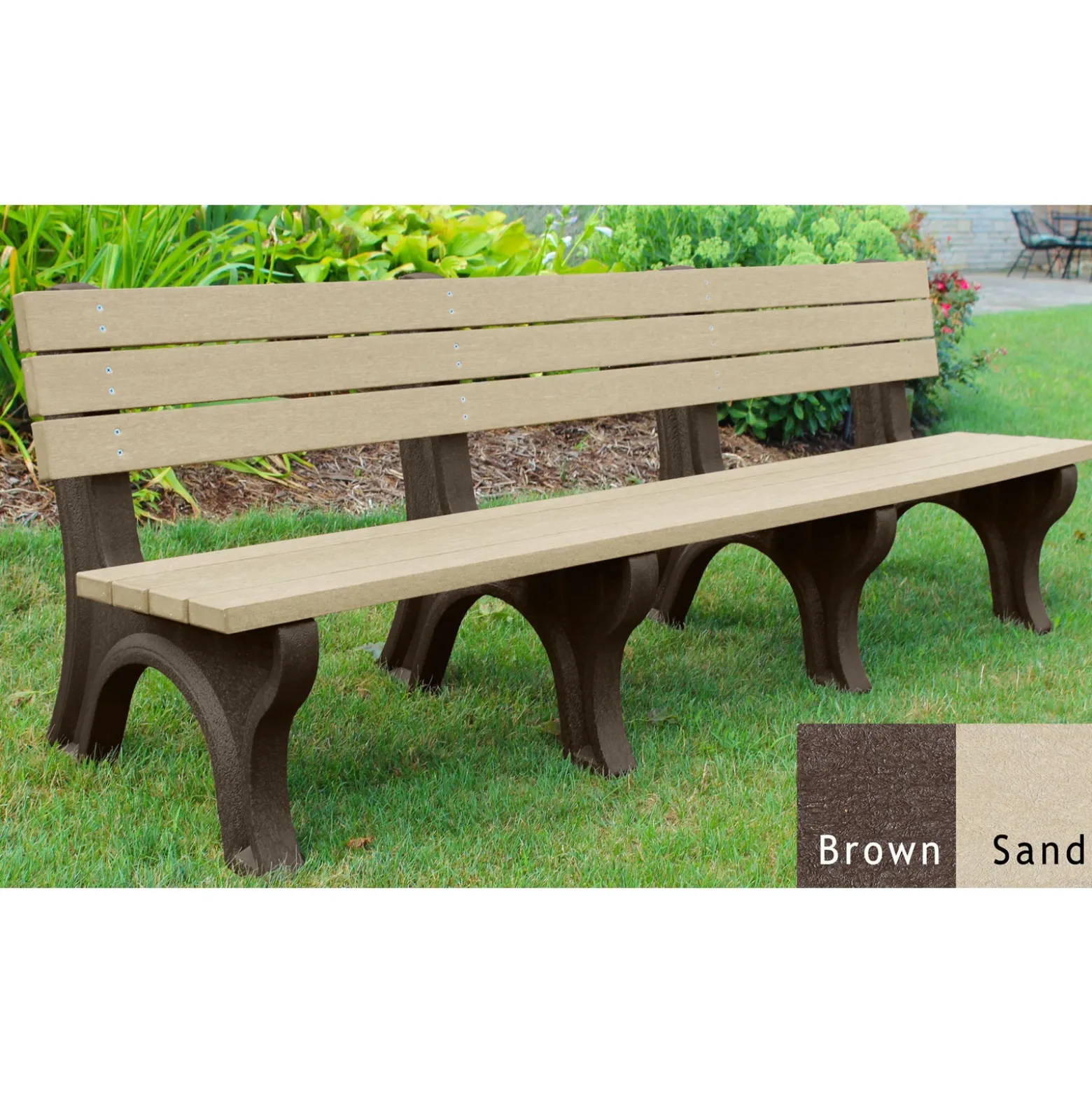 Recycled Plastic Outdoor Economy Bench with Back 8'
