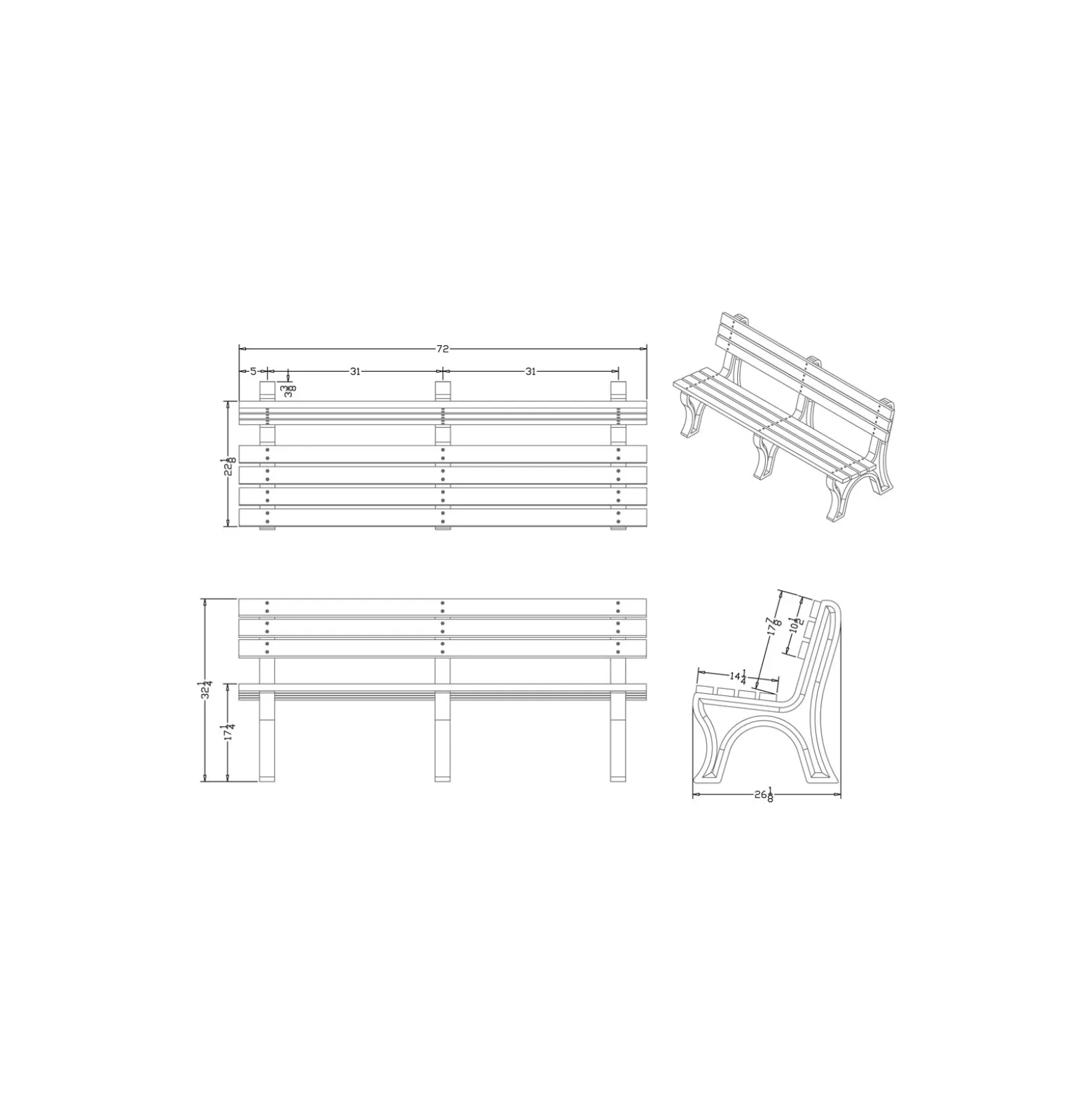 Recycled Plastic Outdoor Economy Bench with Back 6'