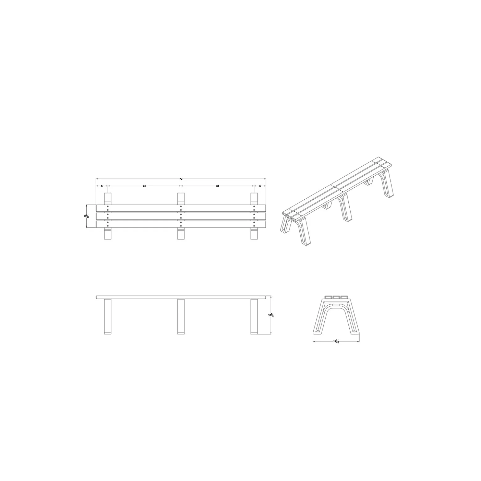 Recycled Plastic Outdoor Flat Economy Bench 6'