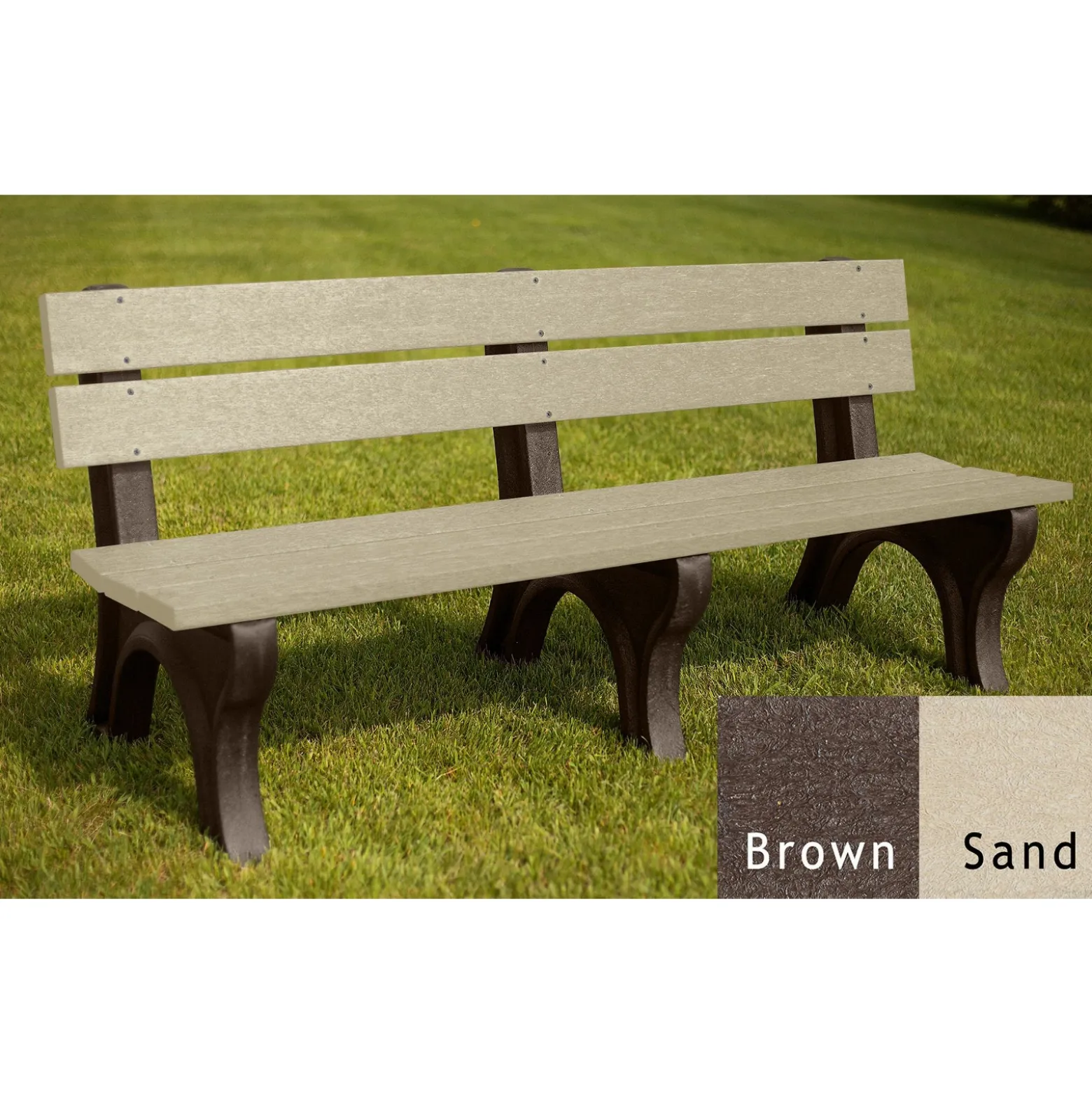 Recycled Plastic Outdoor Bench with Economizer Traditional Back 6'