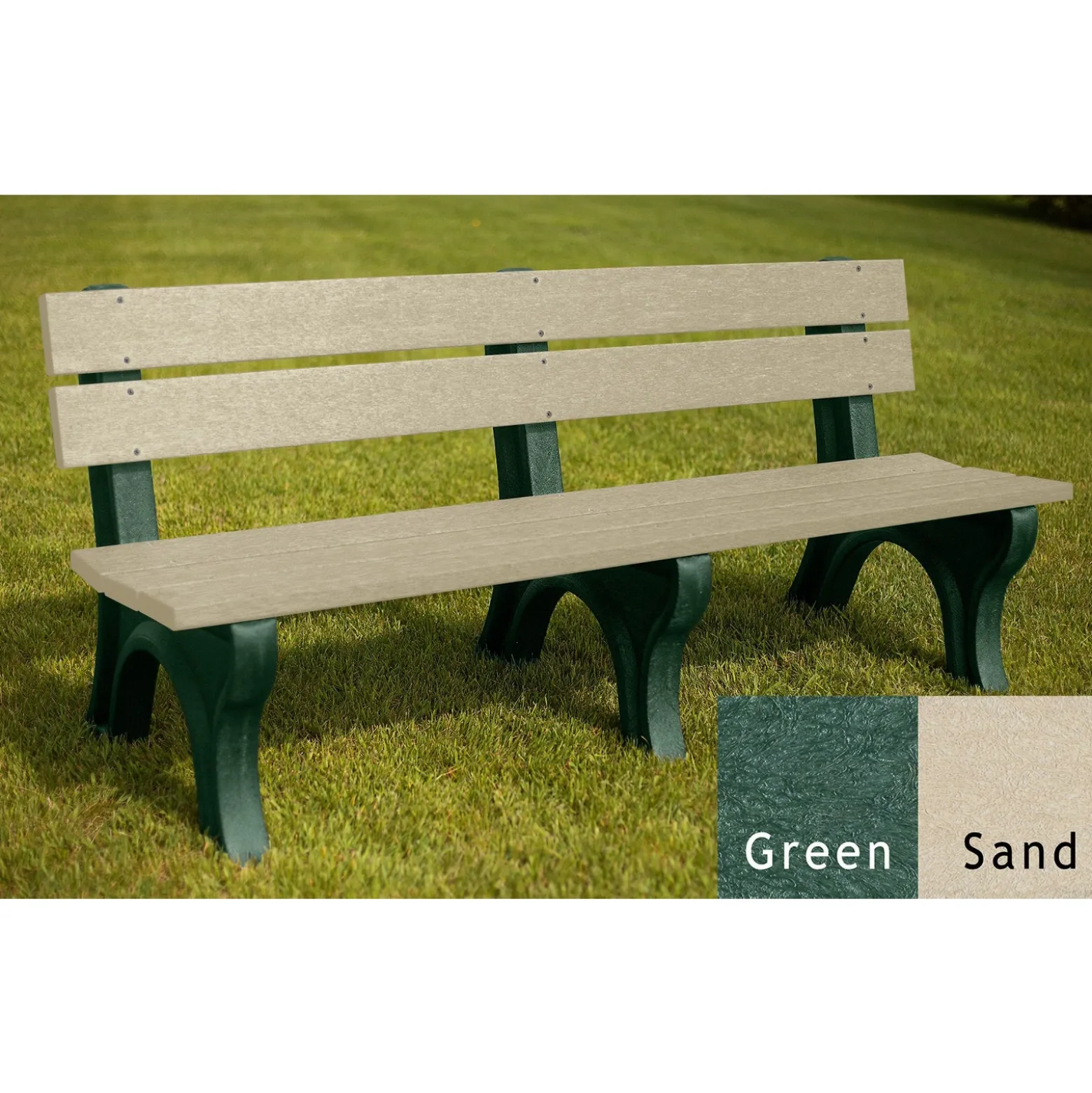Recycled Plastic Outdoor Bench with Economizer Traditional Back 6'