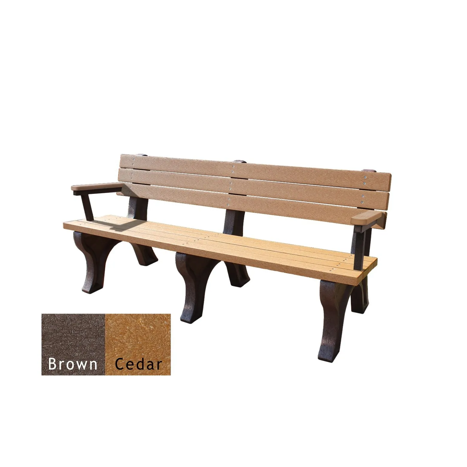Recycled Plastic Outdoor Flat Bench with Arms - 6 Ft