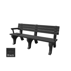 Recycled Plastic Outdoor Flat Bench with Arms - 6 Ft