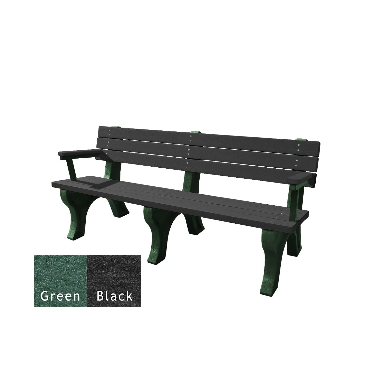 Recycled Plastic Outdoor Flat Bench with Arms - 6 Ft