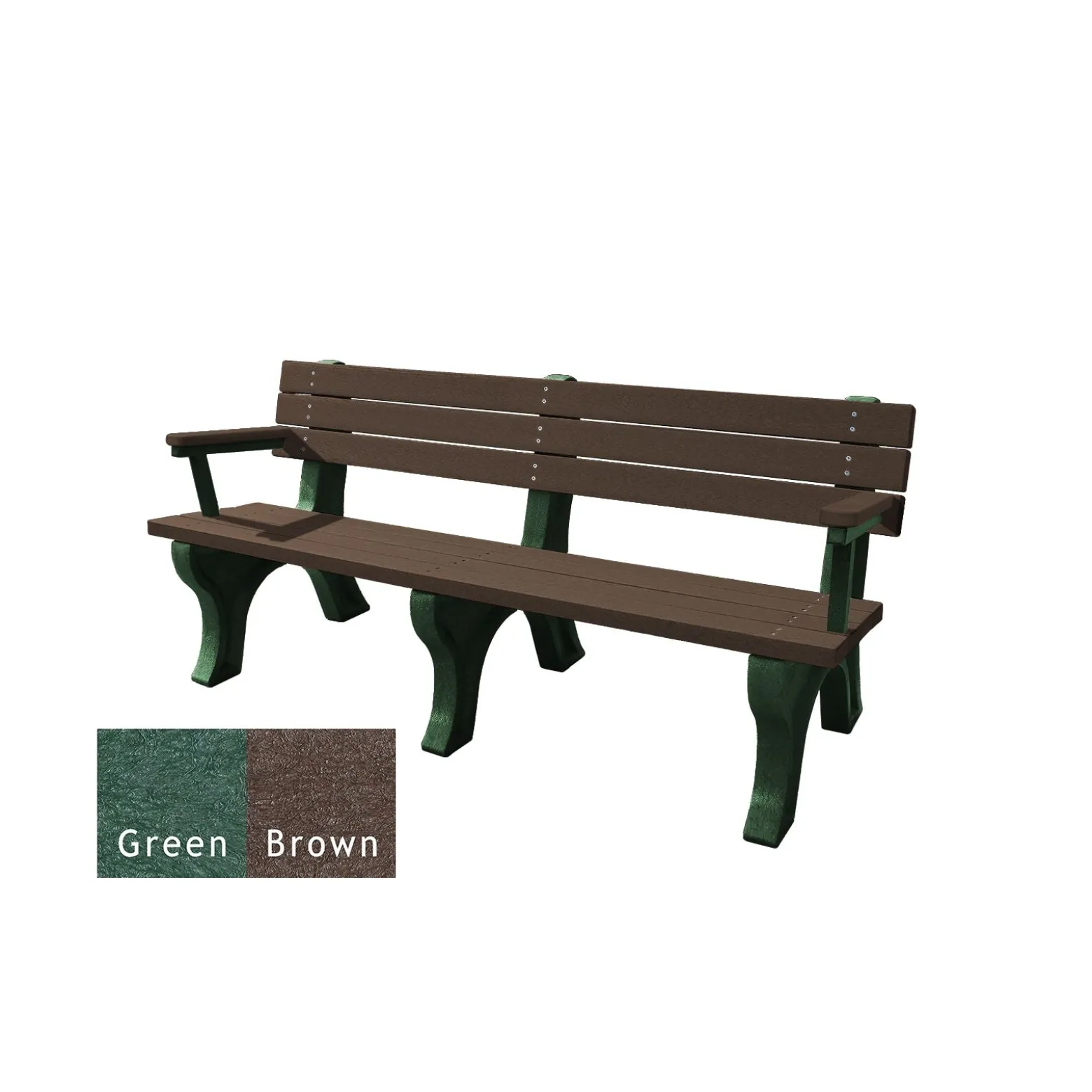 Recycled Plastic Outdoor Flat Bench with Arms - 6 Ft