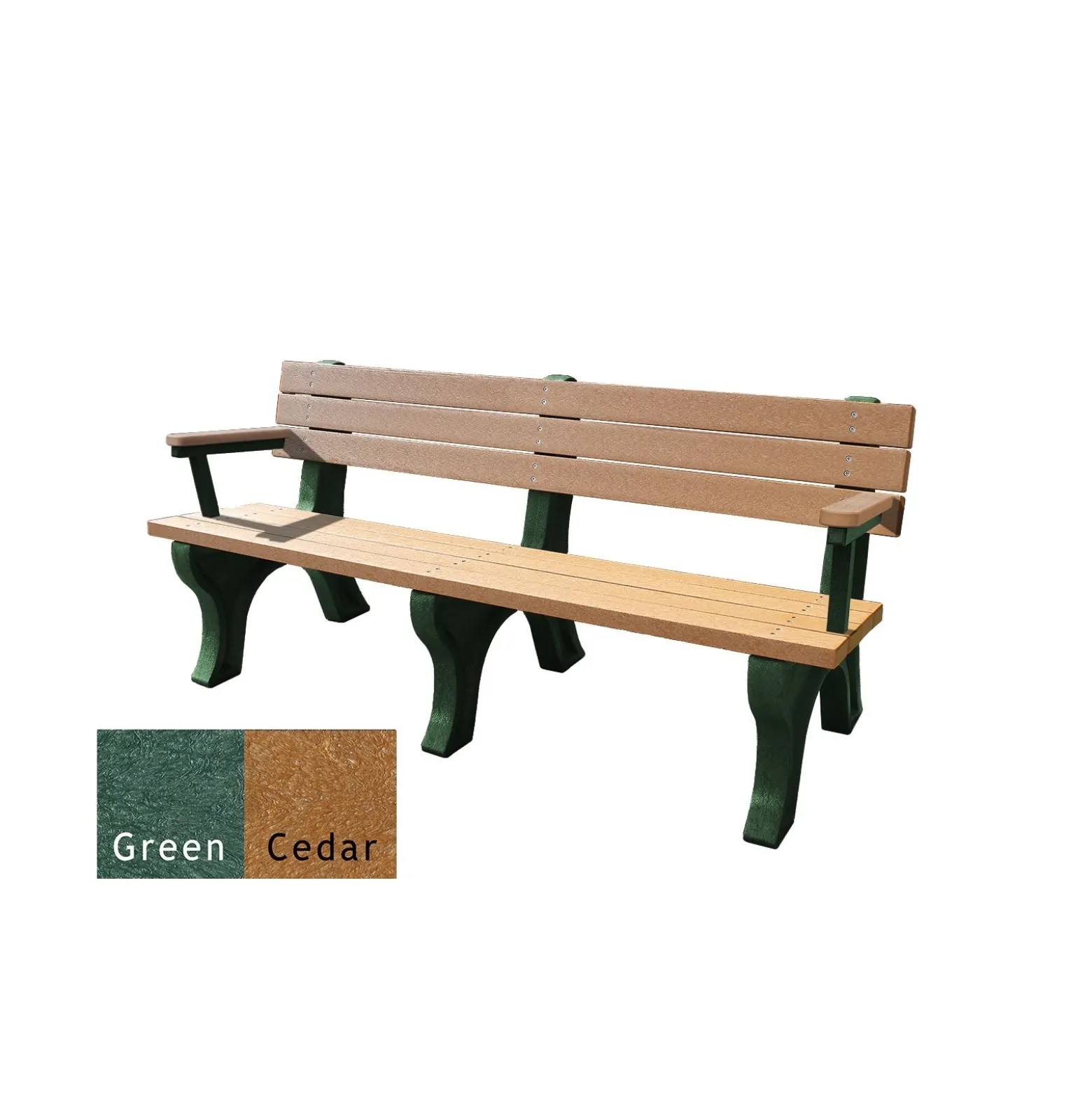 Recycled Plastic Outdoor Flat Bench with Arms - 6 Ft