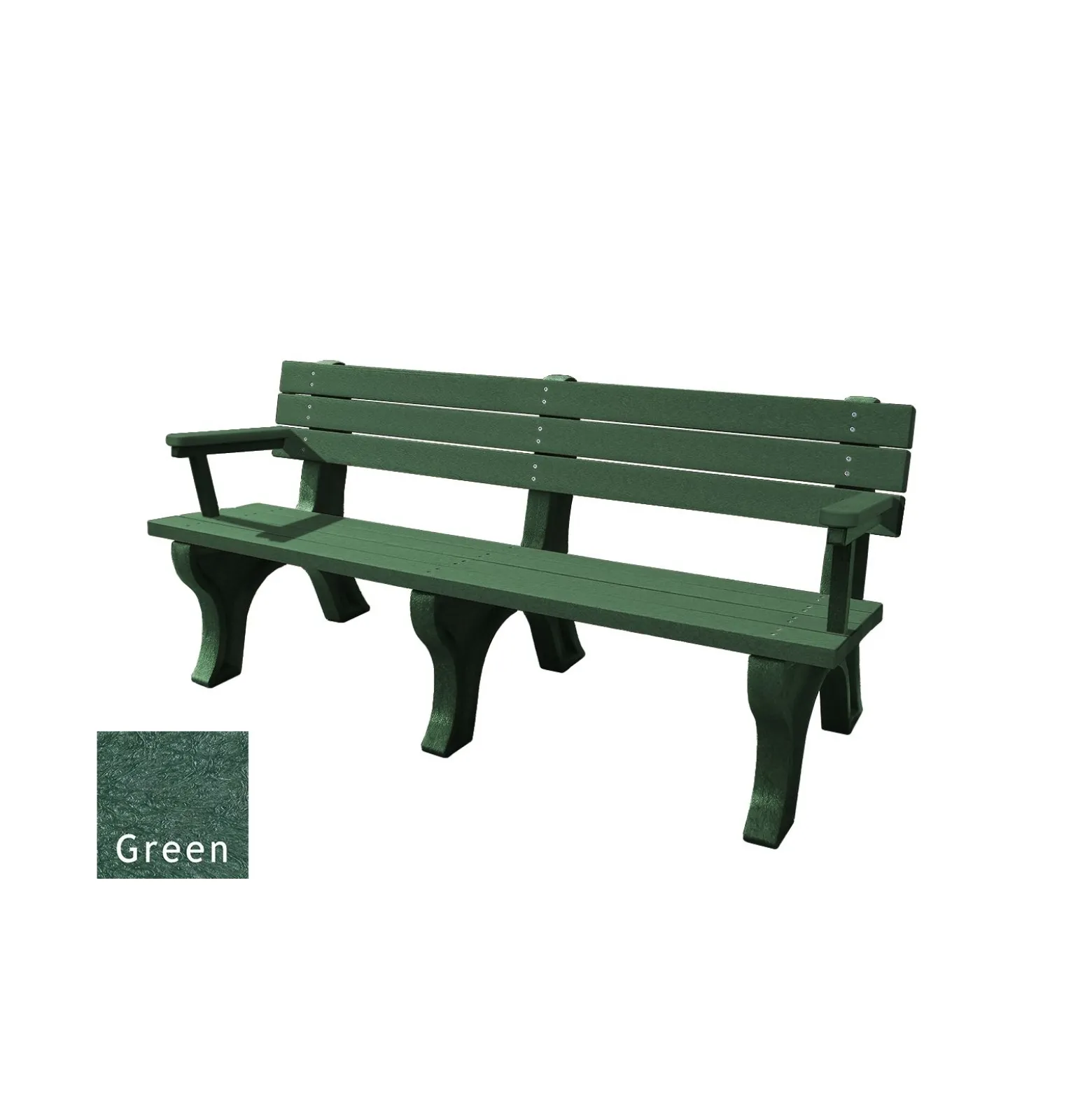 Recycled Plastic Outdoor Flat Bench with Arms - 6 Ft
