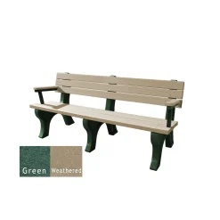 Recycled Plastic Outdoor Flat Bench with Arms - 6 Ft