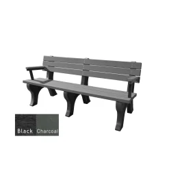 Recycled Plastic Outdoor Flat Bench with Arms - 6 Ft