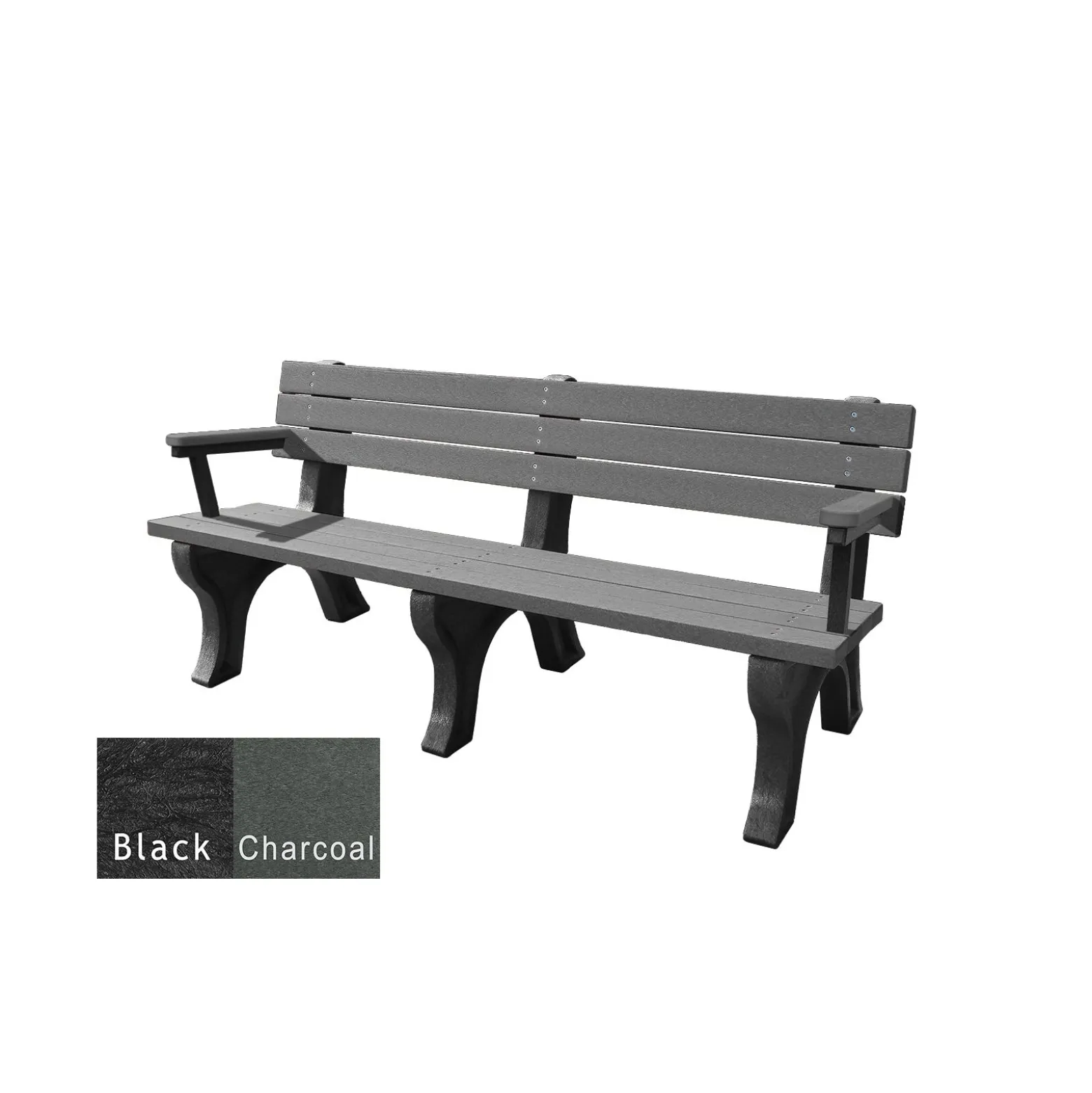 Recycled Plastic Outdoor Flat Bench with Arms - 6 Ft