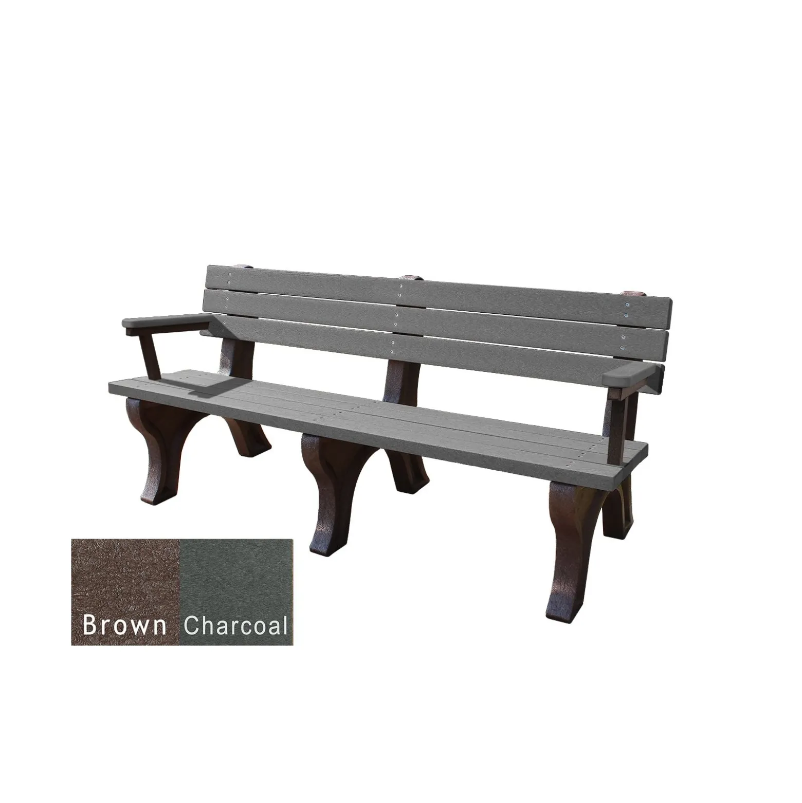 Recycled Plastic Outdoor Flat Bench with Arms - 6 Ft