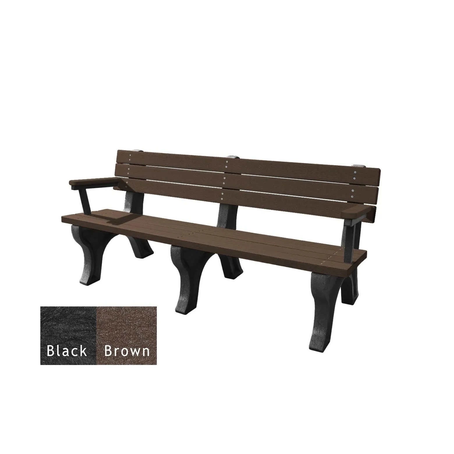 Recycled Plastic Outdoor Flat Bench with Arms - 6 Ft