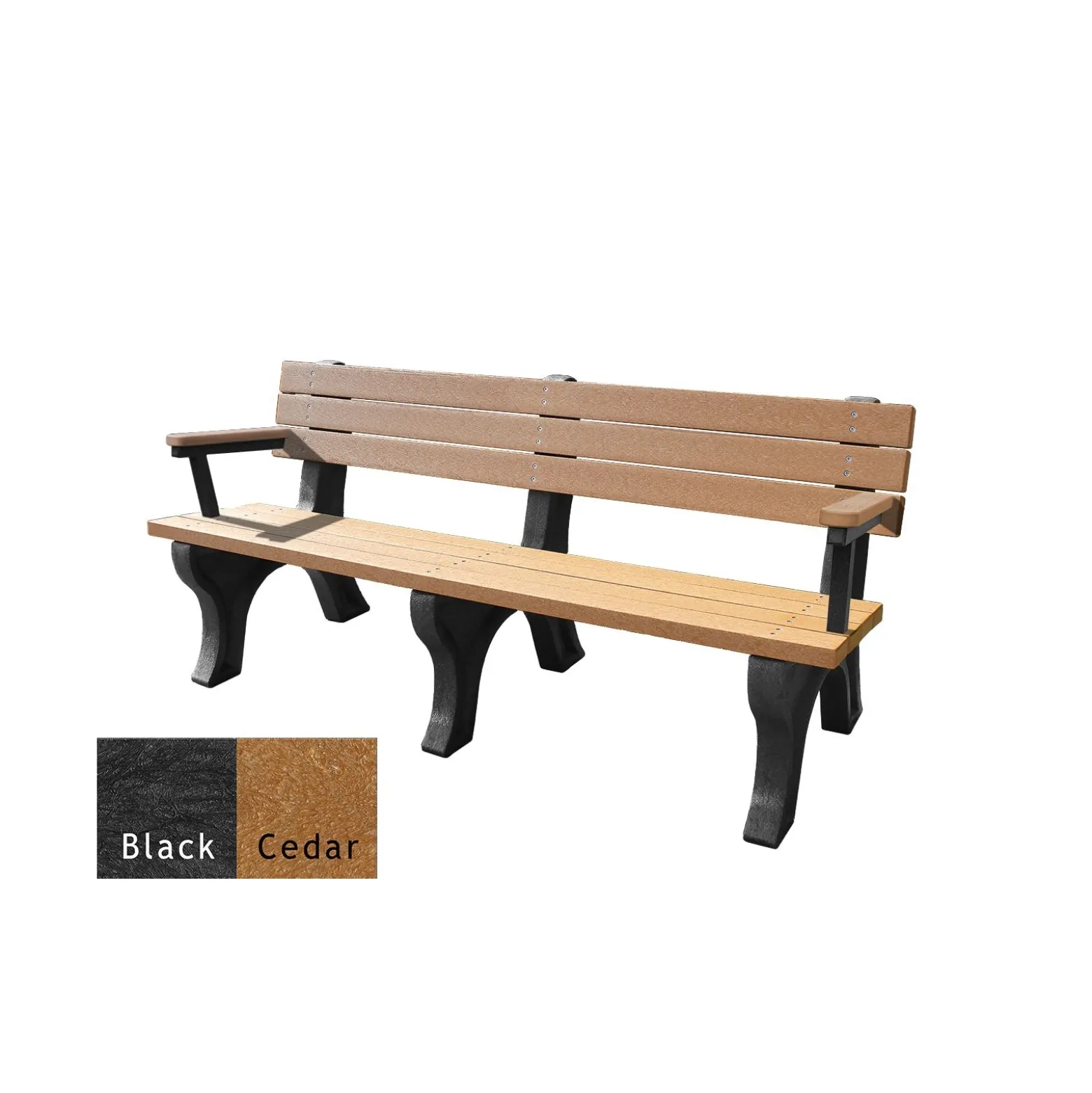 Recycled Plastic Outdoor Flat Bench with Arms - 6 Ft