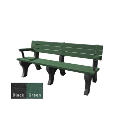 Recycled Plastic Outdoor Flat Bench with Arms - 6 Ft