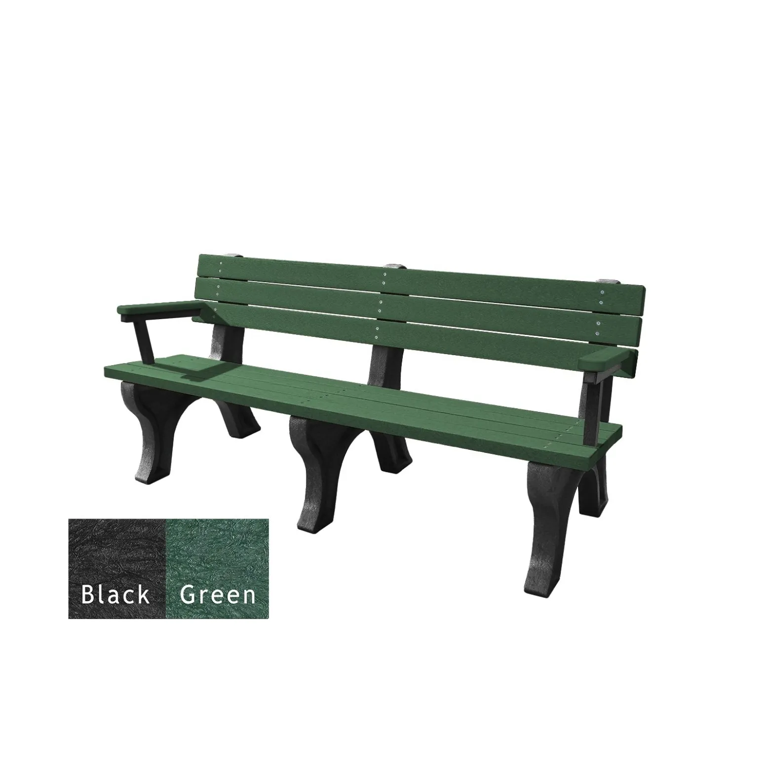 Recycled Plastic Outdoor Flat Bench with Arms - 6 Ft