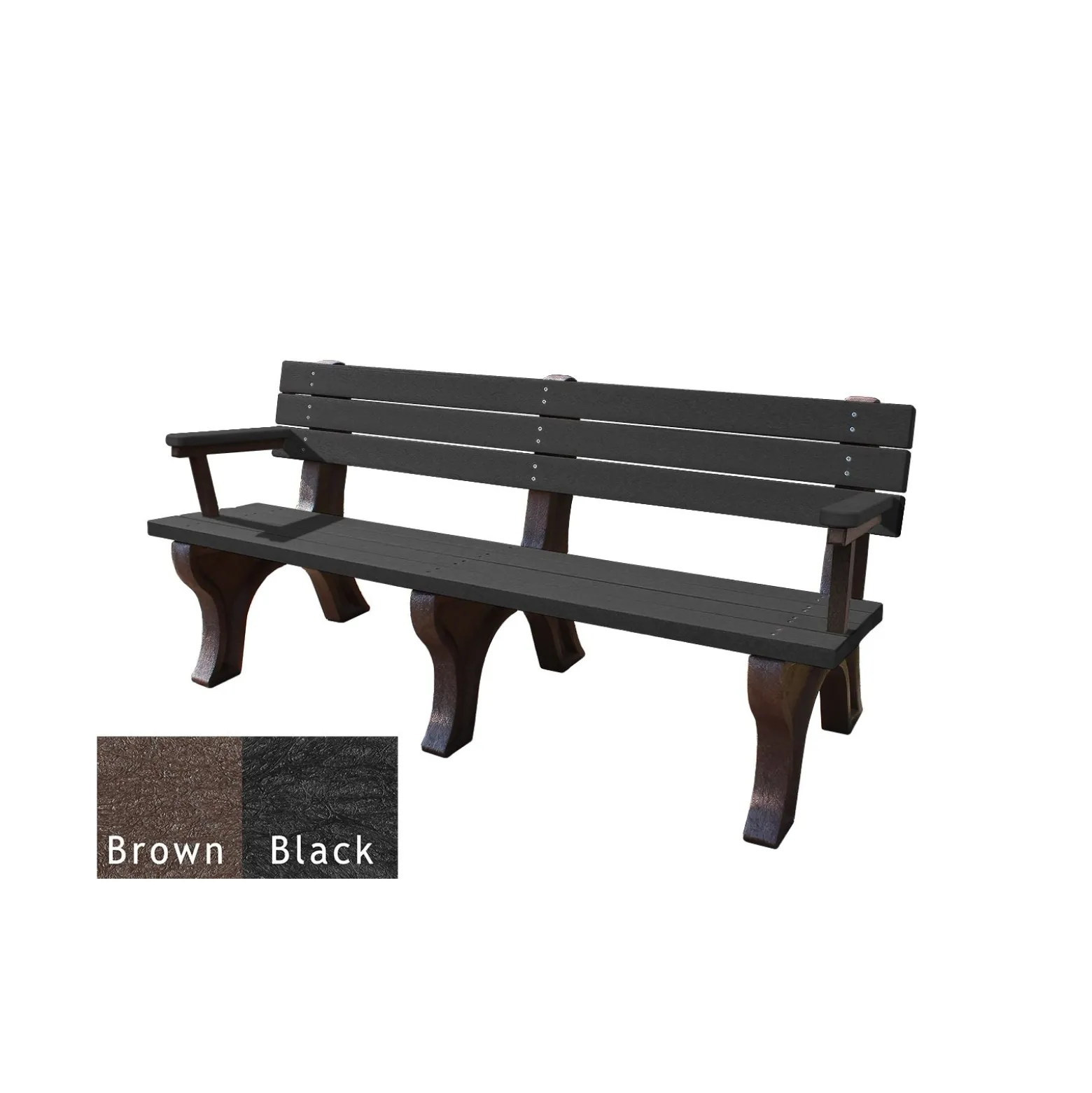 Recycled Plastic Outdoor Flat Bench with Arms - 6 Ft