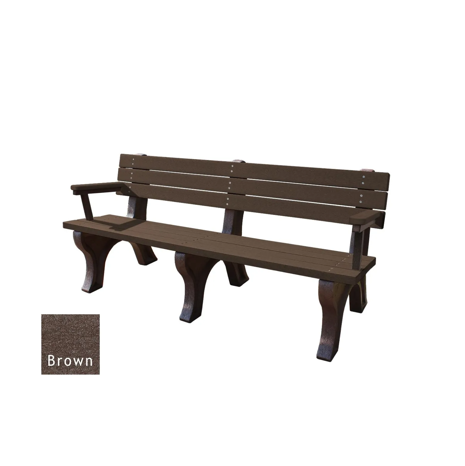 Recycled Plastic Outdoor Flat Bench with Arms - 6 Ft