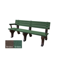 Recycled Plastic Outdoor Flat Bench with Arms - 6 Ft