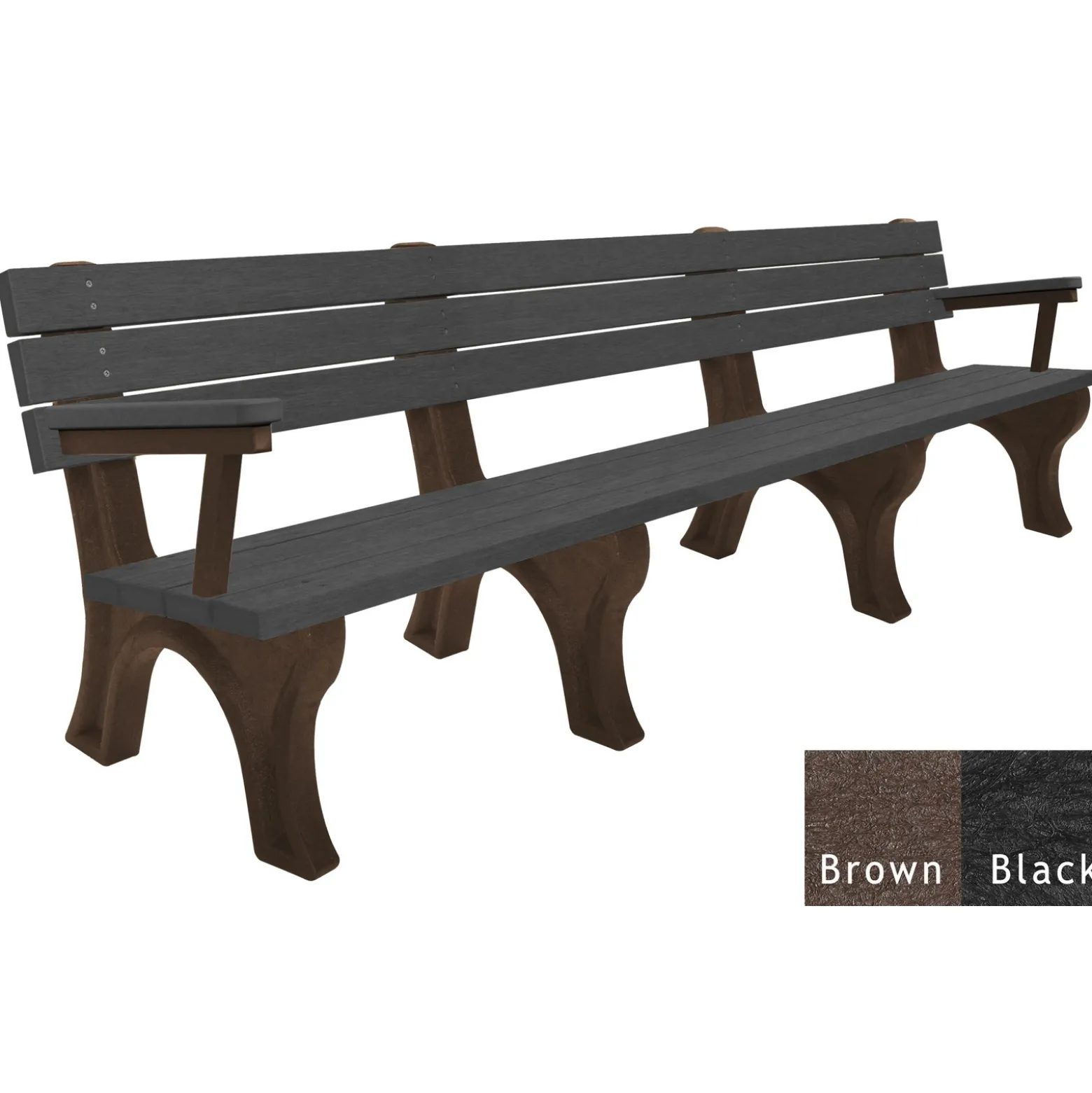 Recycled Plastic Outdoor Flat Bench with Arms - 8 Ft