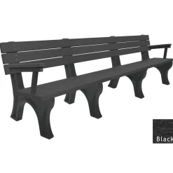 Recycled Plastic Outdoor Flat Bench with Arms - 8 Ft