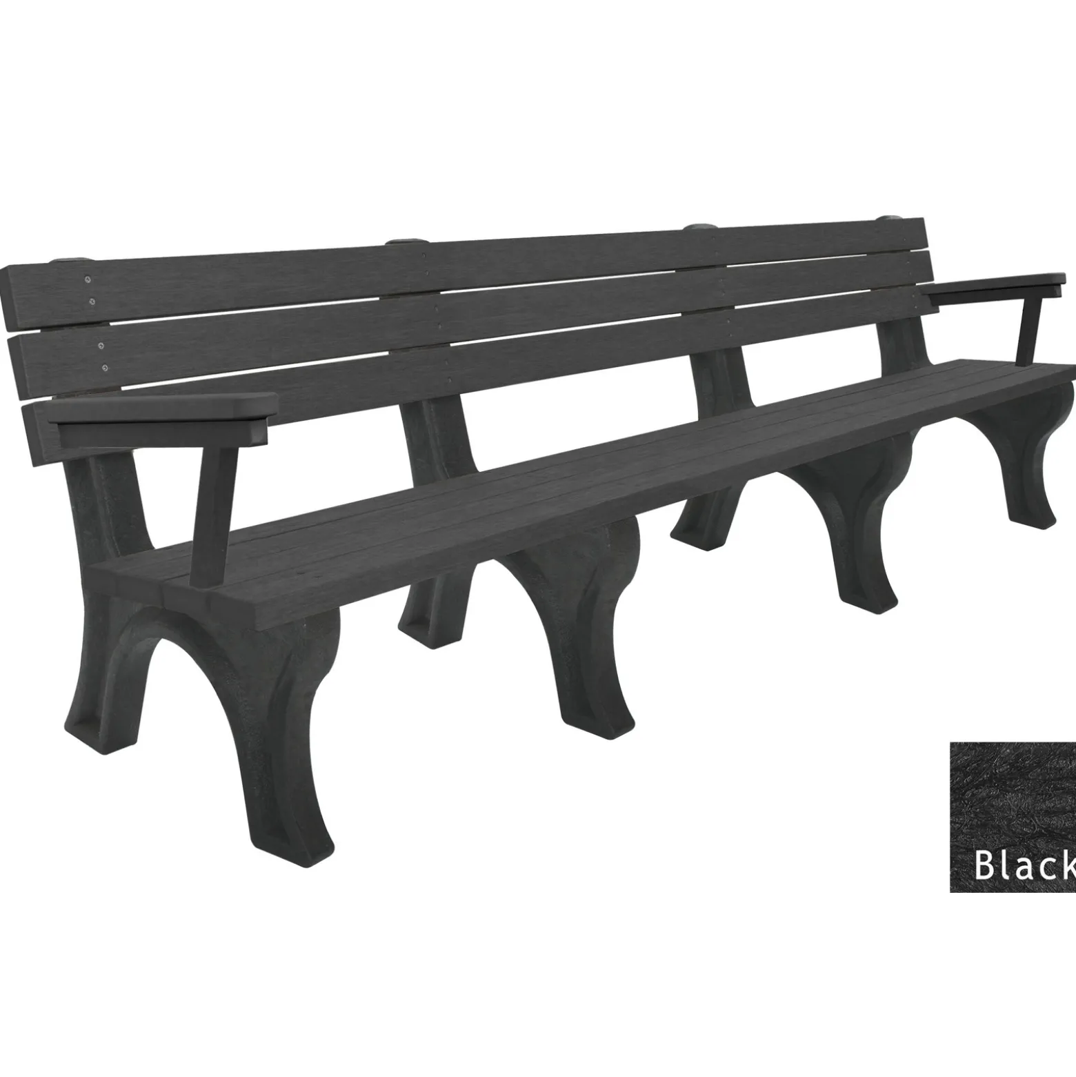 Recycled Plastic Outdoor Flat Bench with Arms - 8 Ft