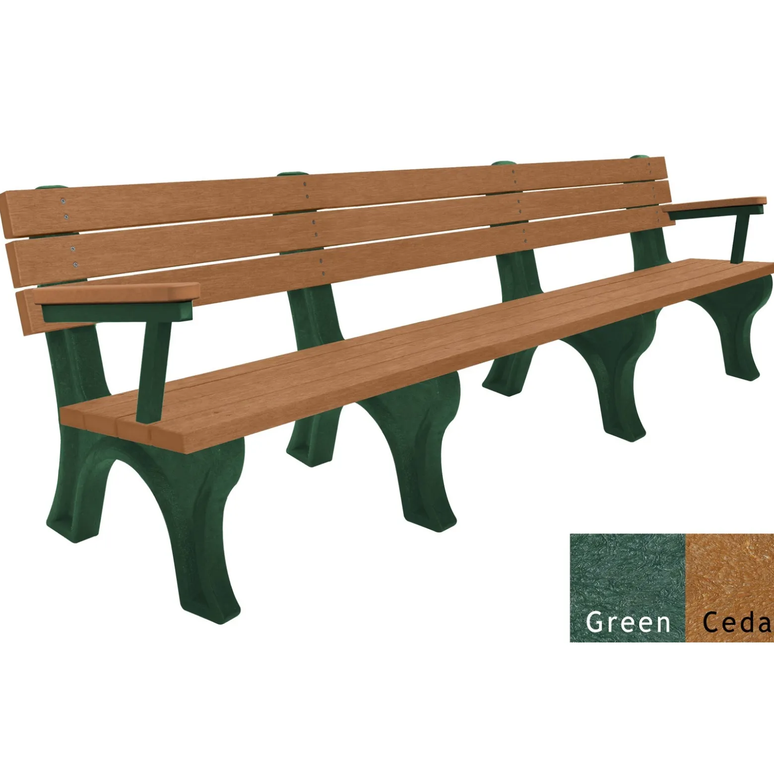 Recycled Plastic Outdoor Flat Bench with Arms - 8 Ft