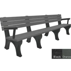 Recycled Plastic Outdoor Flat Bench with Arms - 8 Ft