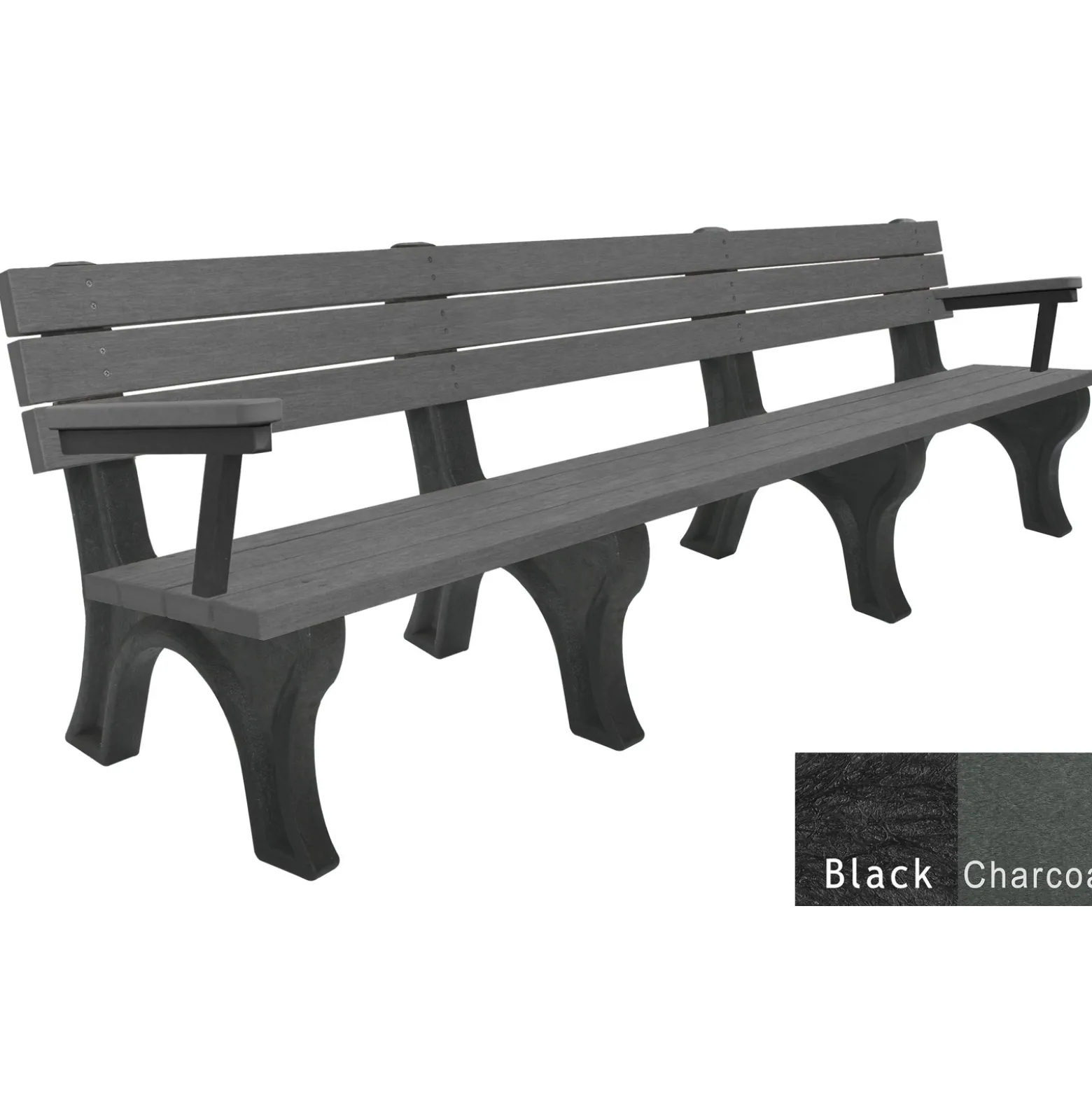 Recycled Plastic Outdoor Flat Bench with Arms - 8 Ft