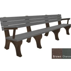 Recycled Plastic Outdoor Flat Bench with Arms - 8 Ft