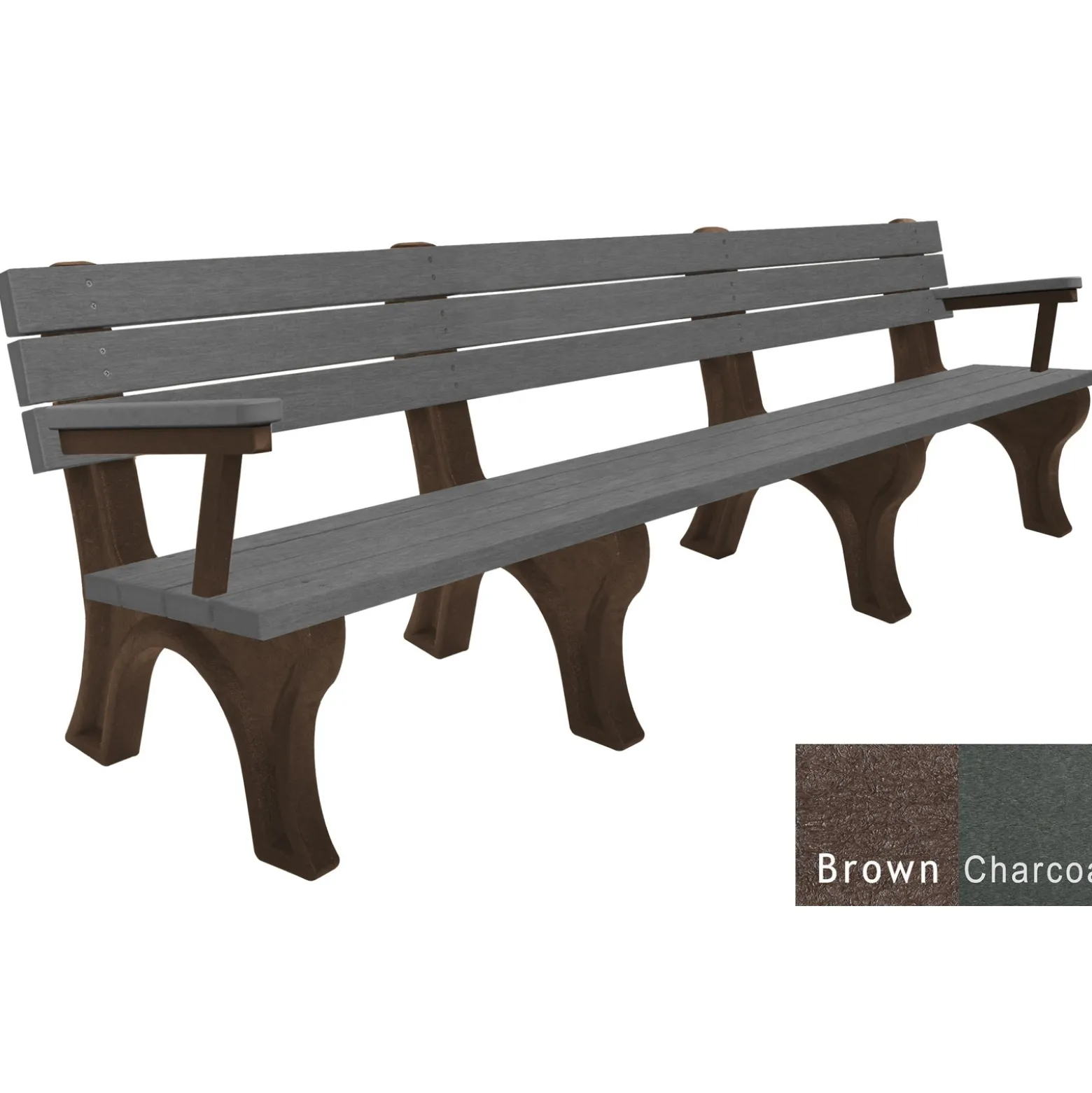 Recycled Plastic Outdoor Flat Bench with Arms - 8 Ft