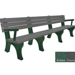 Recycled Plastic Outdoor Flat Bench with Arms - 8 Ft