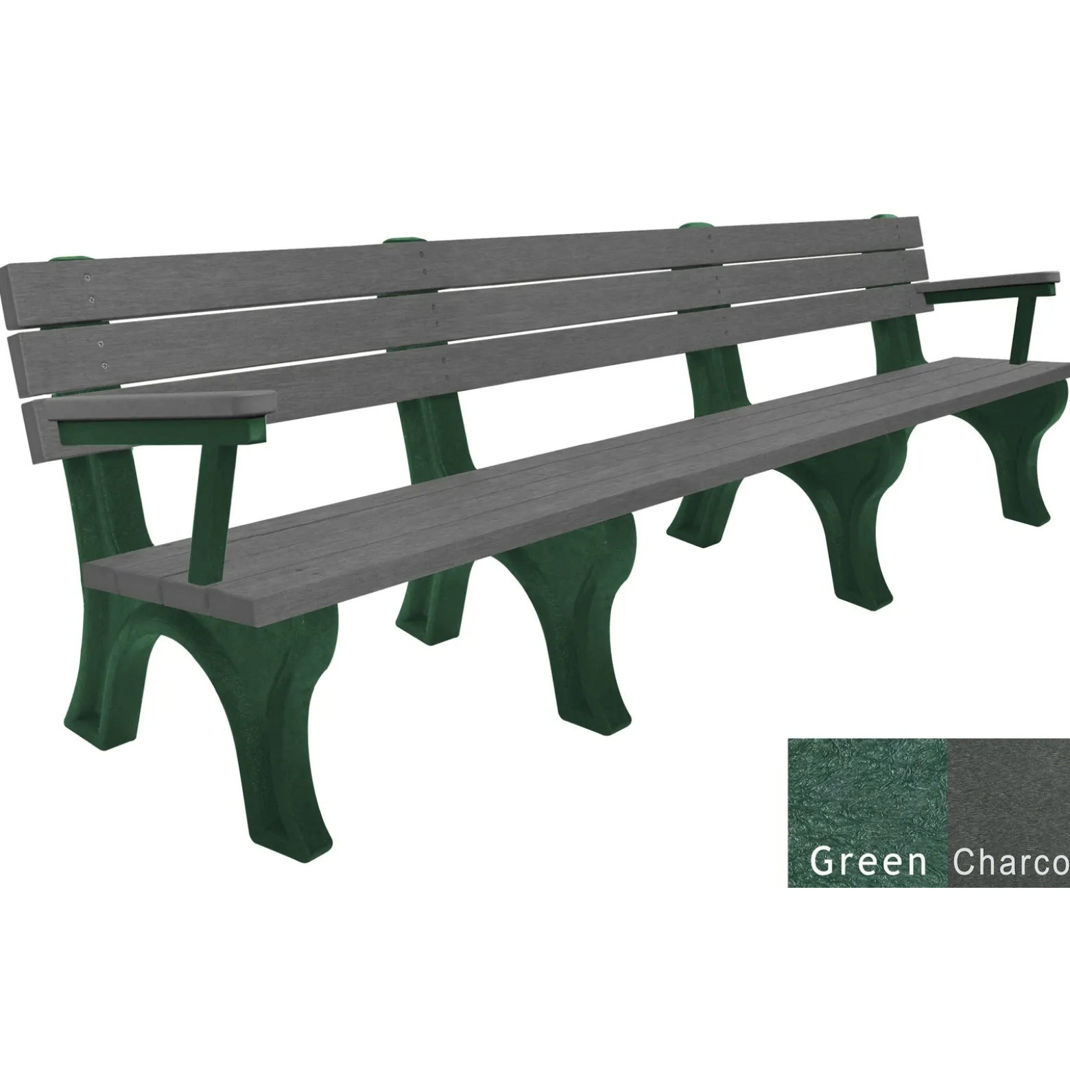 Recycled Plastic Outdoor Flat Bench with Arms - 8 Ft