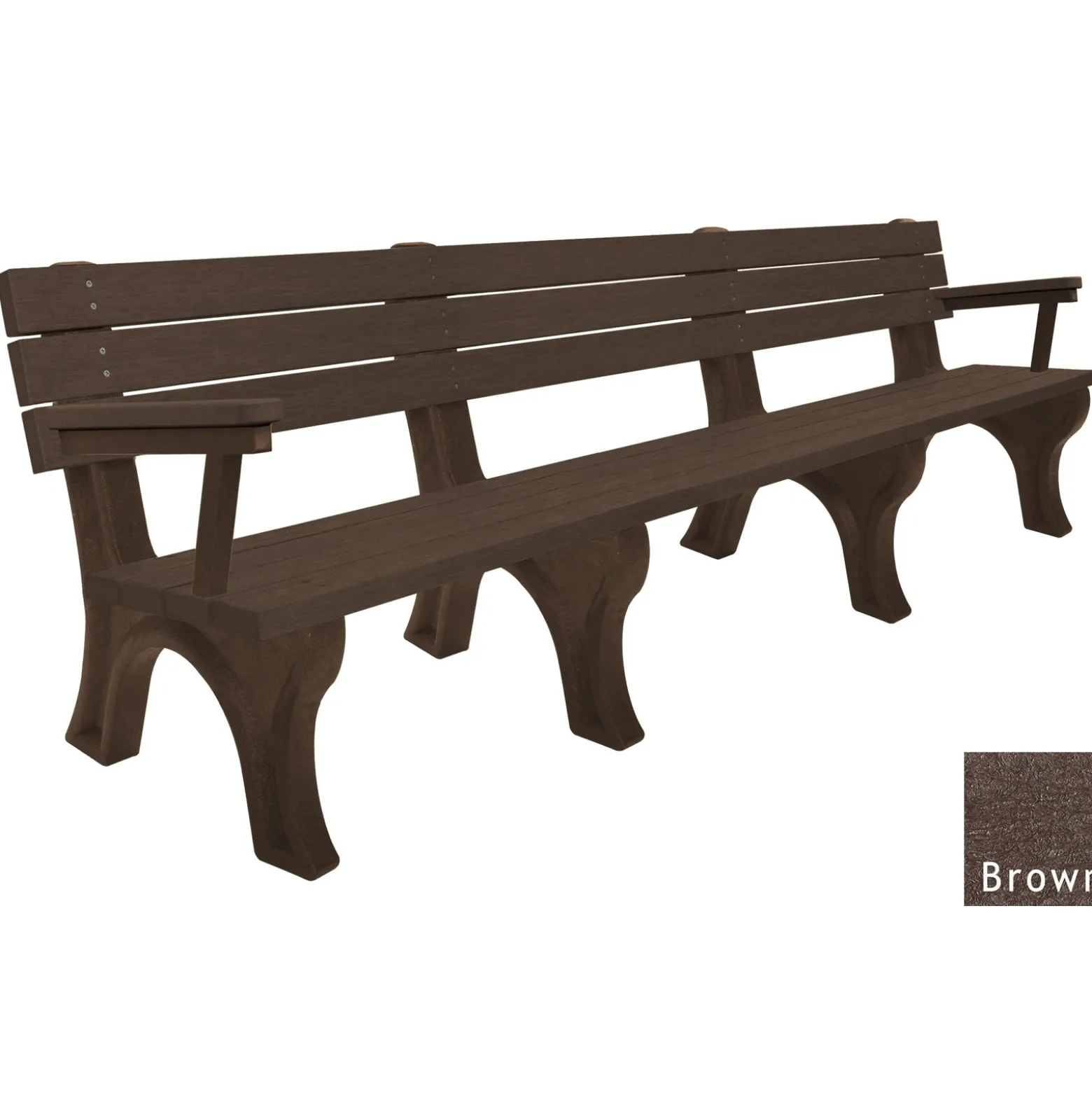 Recycled Plastic Outdoor Flat Bench with Arms - 8 Ft