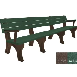 Recycled Plastic Outdoor Flat Bench with Arms - 8 Ft