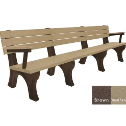 Recycled Plastic Outdoor Flat Bench with Arms - 8 Ft