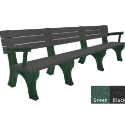 Recycled Plastic Outdoor Flat Bench with Arms - 8 Ft